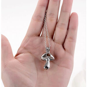 Mushroom Locket Necklace Boho Nature Lover Silver Color w/ 18 in Chain NEW